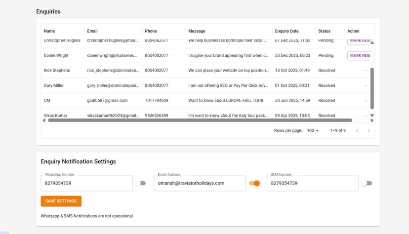 Enquiry Tracker & Config feature